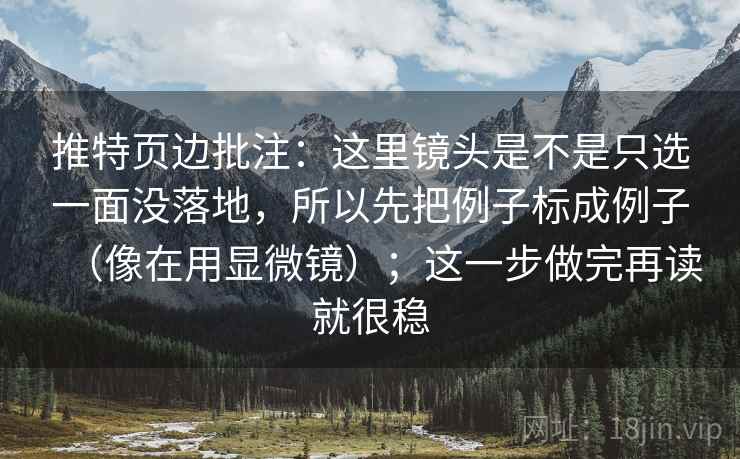推特页边批注：这里镜头是不是只选一面没落地，所以先把例子标成例子（像在用显微镜）；这一步做完再读就很稳